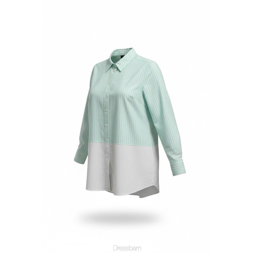 Dressbarn Womens' green  Striped LS button-front shirt size 22